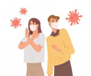 People in face masks fight with virus